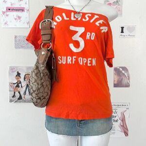 Hollister Y2K Orange "Surf Open" Graphic Tee S/M — Surf / Beach Aesthetic